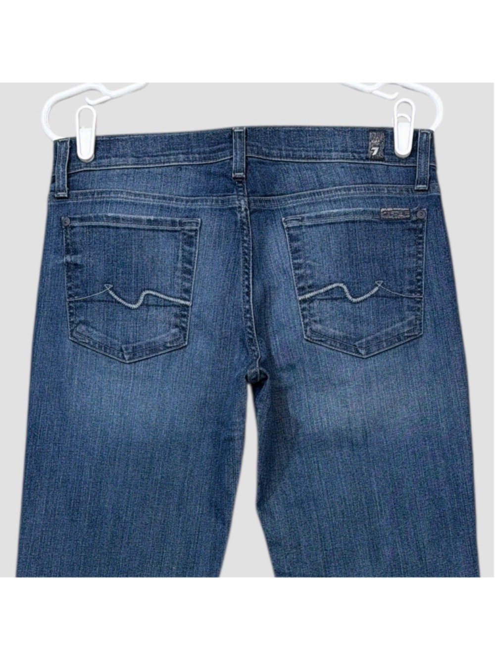 7 For All Mankind Jeans Womens 30x34 Blue Denim Low Rise Dojo Bootcut Faded Y2K - Picture 6 of 12